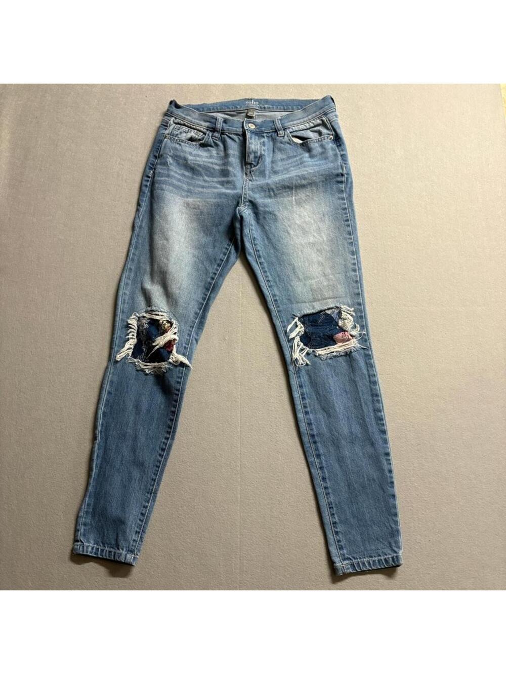 New York & Company Soho Legging Jeans Womens 4 Blue Distressed Floral Patch